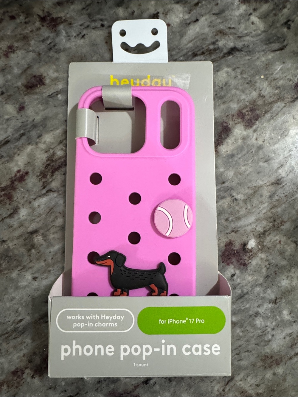 NEW heyday Pink Phone Pop-In Case with Dachshund Charm Accent